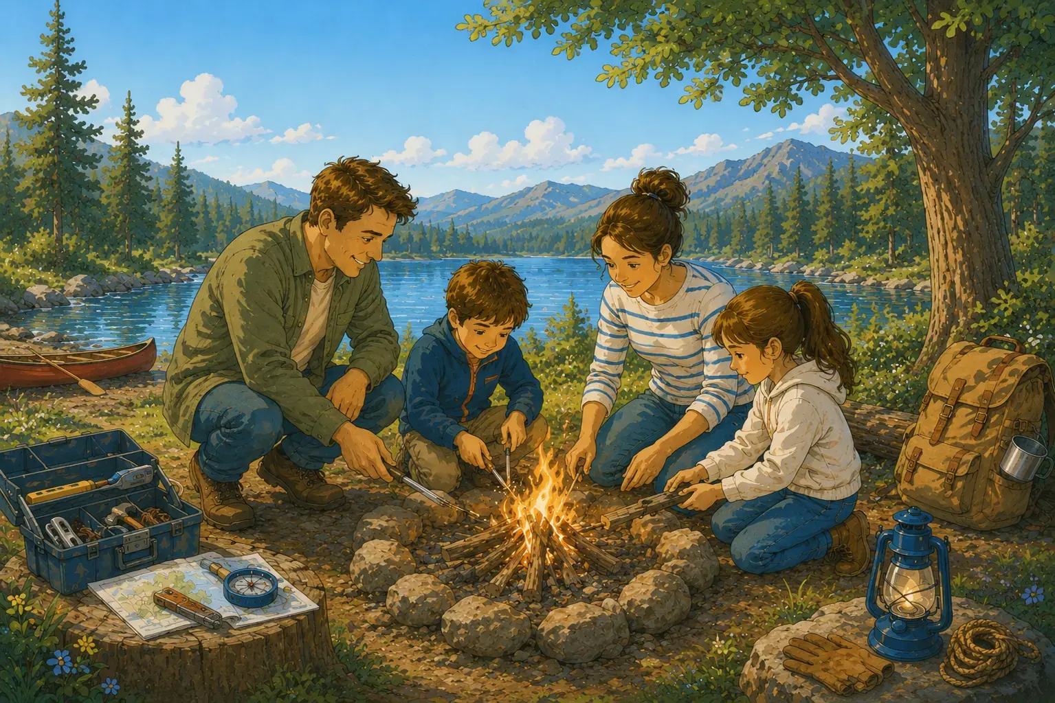 Adults and children using learning tools together